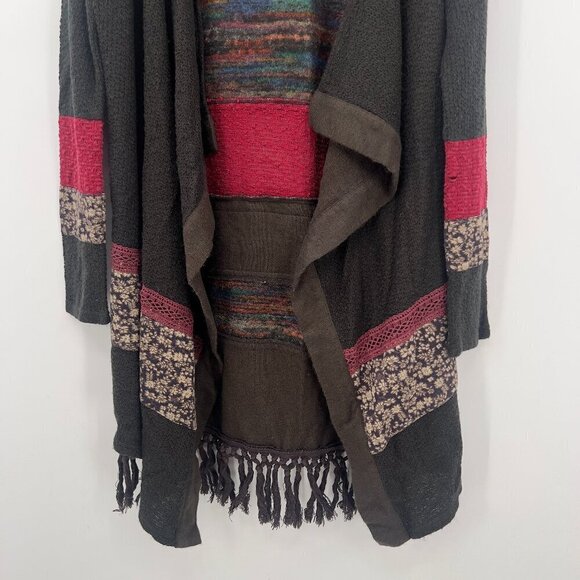 Miss Me Women's Boho Duster Hooded Fringe Trim Cardigan L - Picture 6 of 10